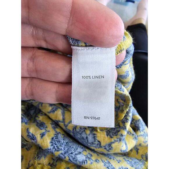 J. Jill Love 100% Linen Yellow Floral Blue Daisy Sleeveless Shift Dress Pockets - Picture 6 of 7
